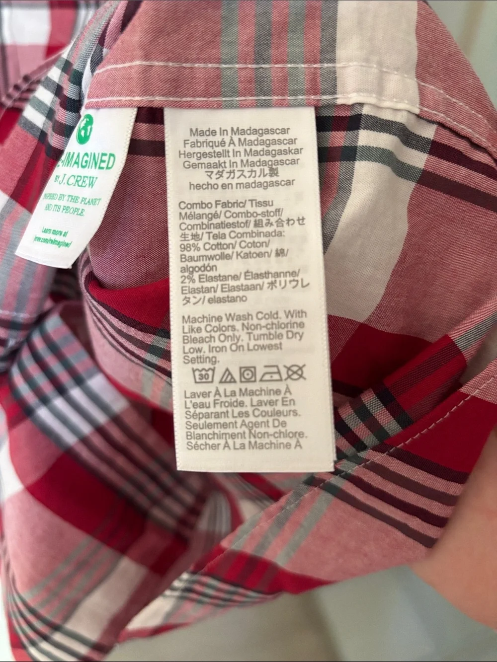 J. Crew Slim Untucked Flex Washed Red and White Plaid Button-Down Shirt